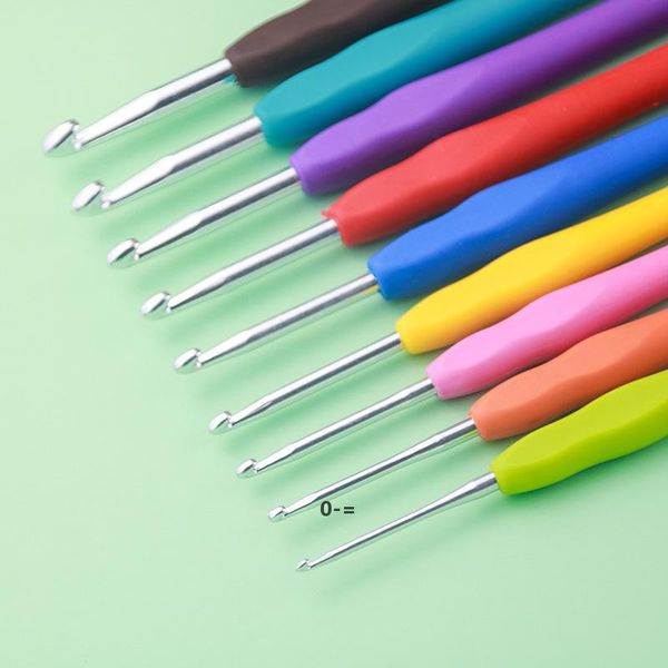 9PC-Set Metal Crochet Hook Crochet Template Kit TPR Aluminum Knitting Needles Crochet tool with soft handle Crafts JJD10545