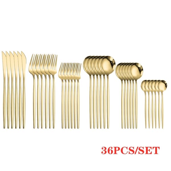 Gold Cutlery Sets Golden Spoons Forks Knives Cutlery SetStainless Steel Knife Fork Coffee Spoon Chopsticks Mirror Dinnerware Set 211012