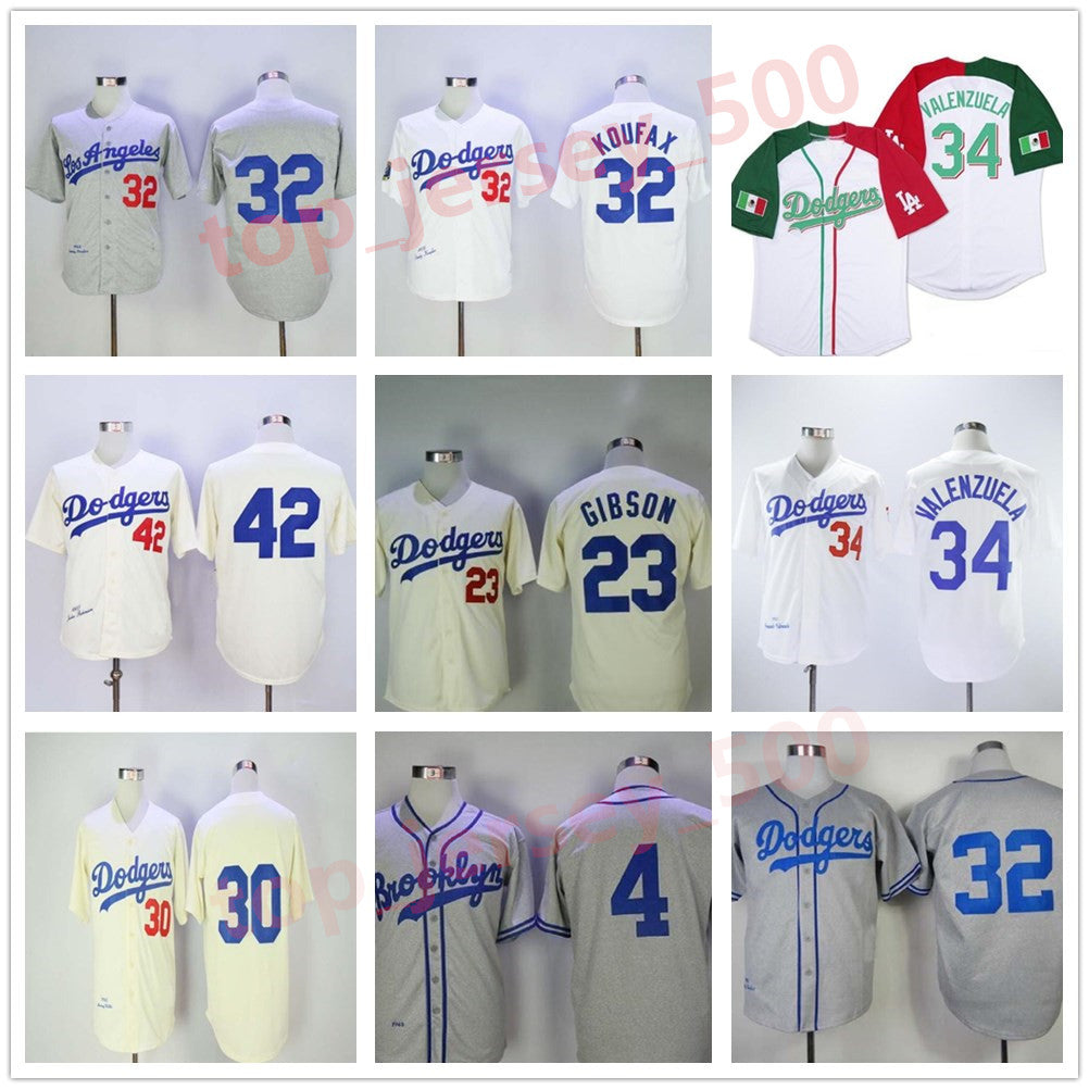 Men Women Youth Vintage Jerseys 42 Jackie Robinson 4 Babe Herman 23 Kirk Gibson 32 Sandy Koufax 34 Fernando Valenzuela 30 Maury Wills Retro Baseball