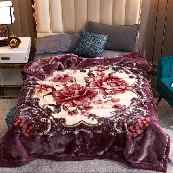 Layer Winter Thicken Raschel Plush Weighted Blanket For Double Bed Warm Heavy Fluffy Soft wers Printed Throw Blankets 211019