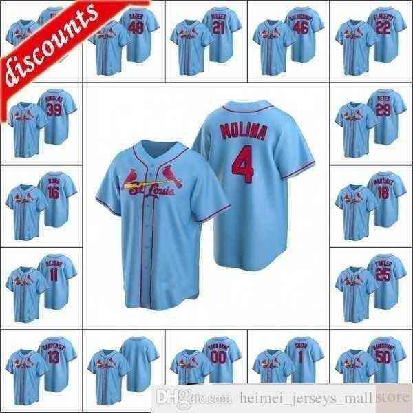 2022 Men #22 Jack Flaherty 1 Ozzie Smith Baseball Jerseys Stitched 4 Yadier Molina Custom Women Youth Kids Light Blue Alternate Jersey