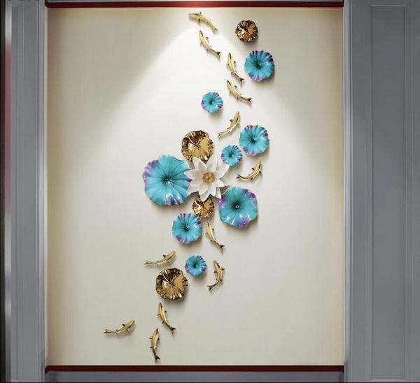 Background wall pendant living room Decorative Plates creative porch wall-ecoration hotel ceramic Lotus leaf fish wall decoration