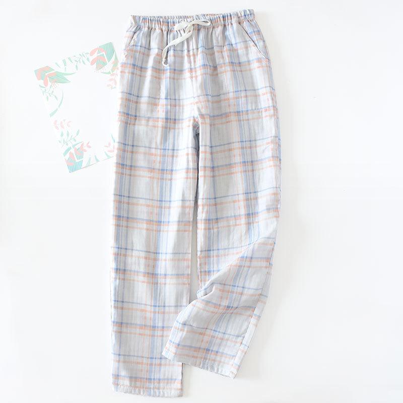 Women&#039;s Sleepwear Pink Fresh Plaid Women Sleep Bottoms Gauze Cotton Cozy Summer Pajamas Pants Quality Casual Pijama Trousers