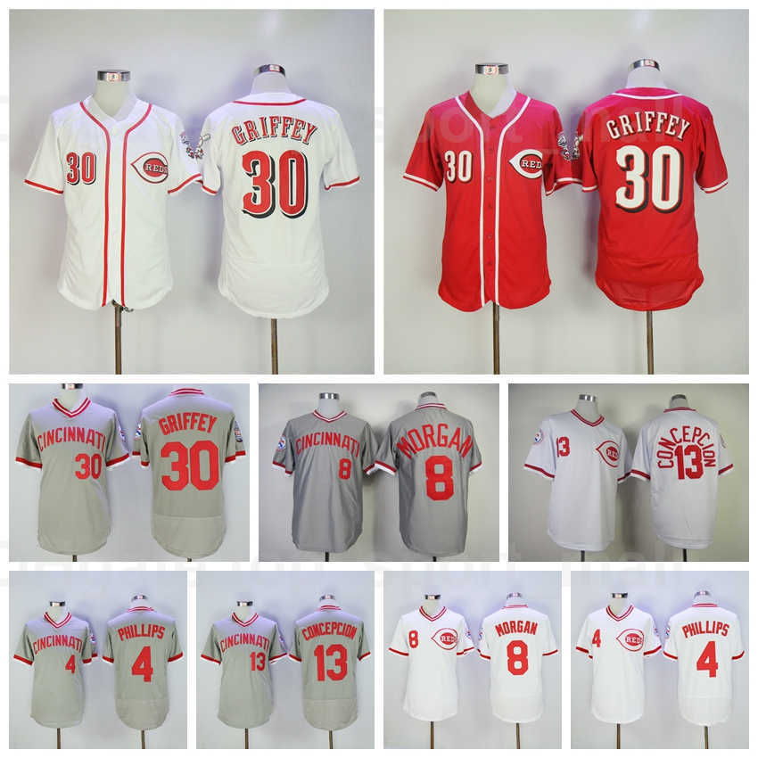 1976 Retror Baseball Vintage 8 Joe Morgan Jersey 13 Dave Concepcion 30 Ken Griffey 4 Brandon Phillips Retire Pullover Team Red White Grey