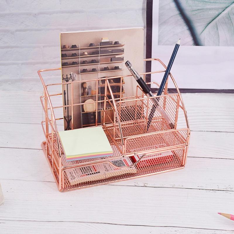 Storage Baskets Rose Gold Metal Mesh Desk Organizer Desktop Letter Sorter Mail Tray File Organiser Office Home Bookends Book Holder Business