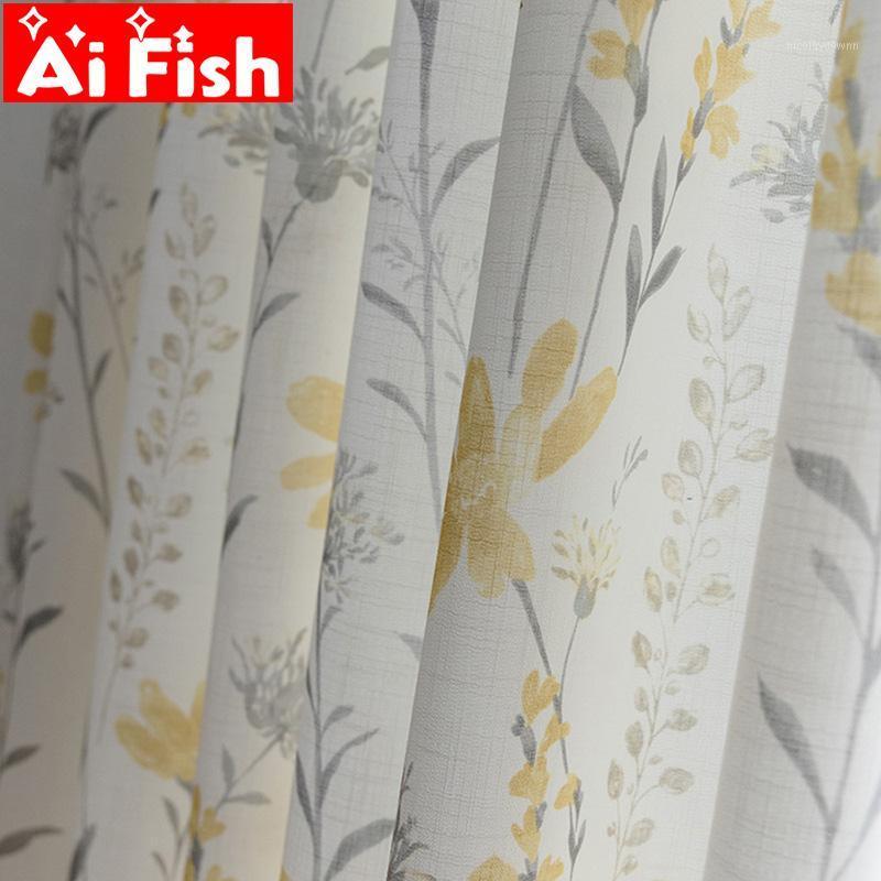 Curtain & Drapes American Pastroal Yellow Floral Plants Print Semi Blackout Curtains For Living Room Window Treatments Bedroom Fabric #5