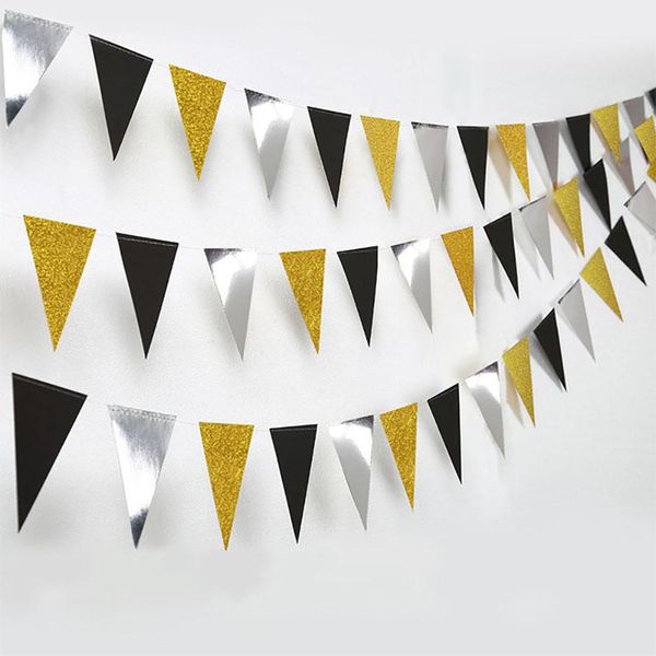 Glitter Triangle Flag String With 3M Paper Garland Banners For Wedding Birthday Party Halloween Graduation Hanging Ornaments Decoration Supp