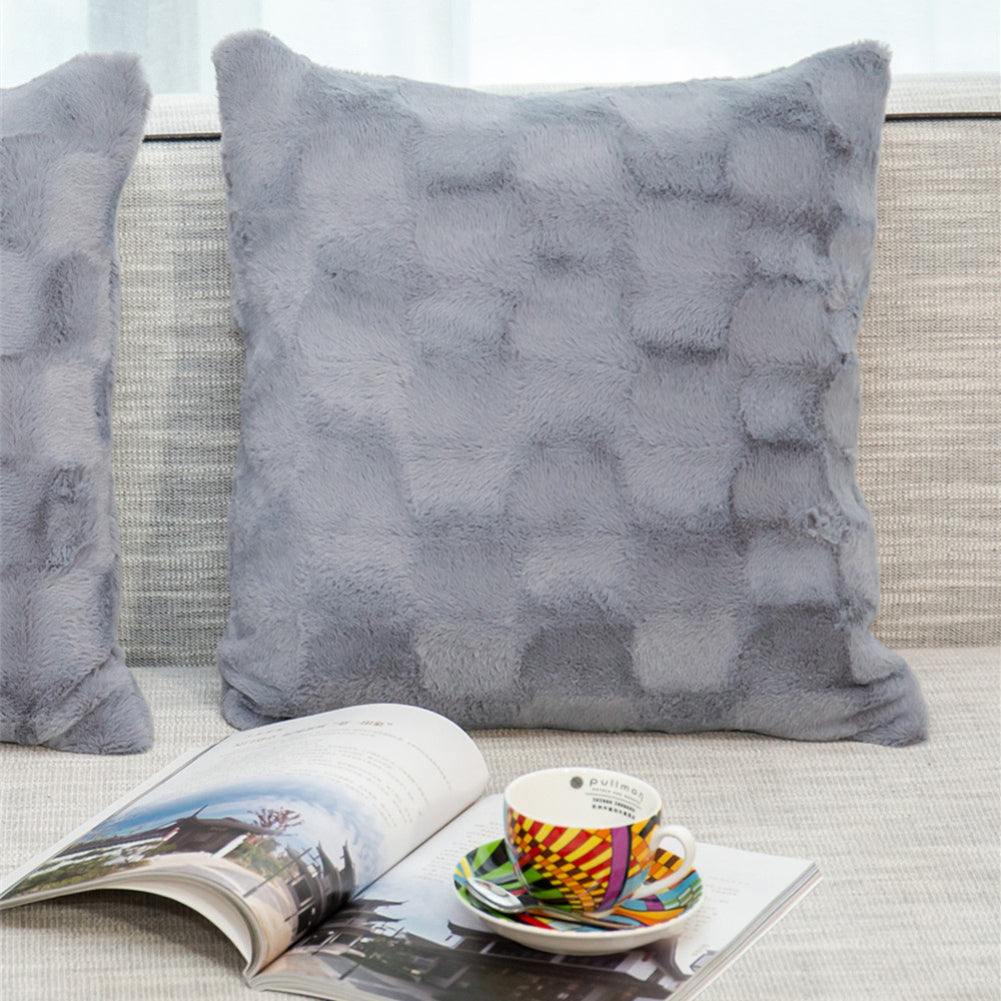 Luxury Ultra 18 x 18 Inches Square Pillow Case Throw Soft Faux Rabbit Fur Pillowcases Decorative Cushion Covers for Sofa Couch Bed HK0013