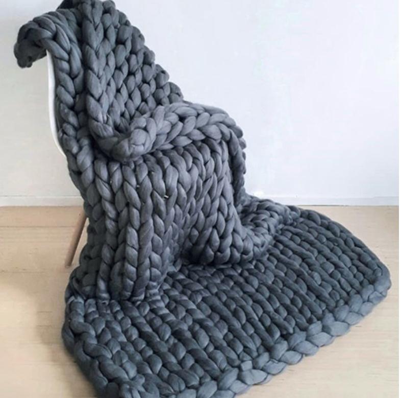 Blankets 1.3*1.7m, Dark Grey, Chunky Knit Handmade Knitting Warm Knitting Throw Blanket