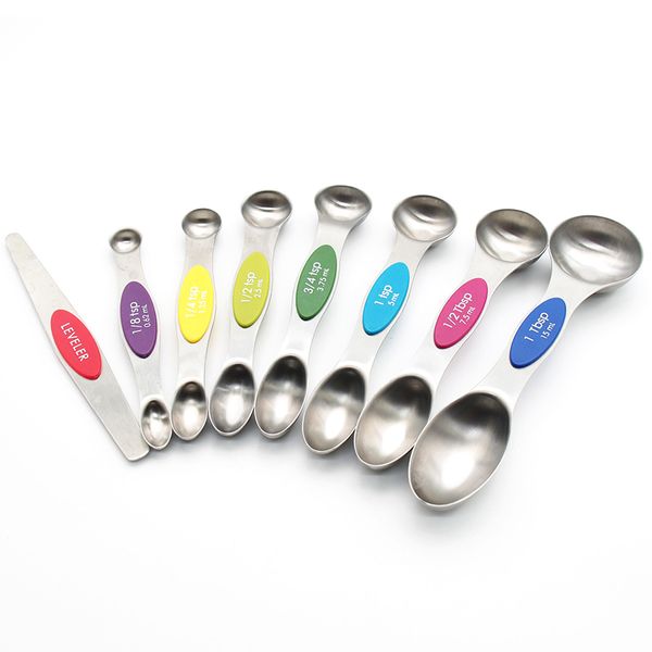 Magnetic Double-headed Measuring Spoon 8-piece Set Food Grade Stainless Steel Baking Household Control Salt Spoon Metering Spice Spoons XG01