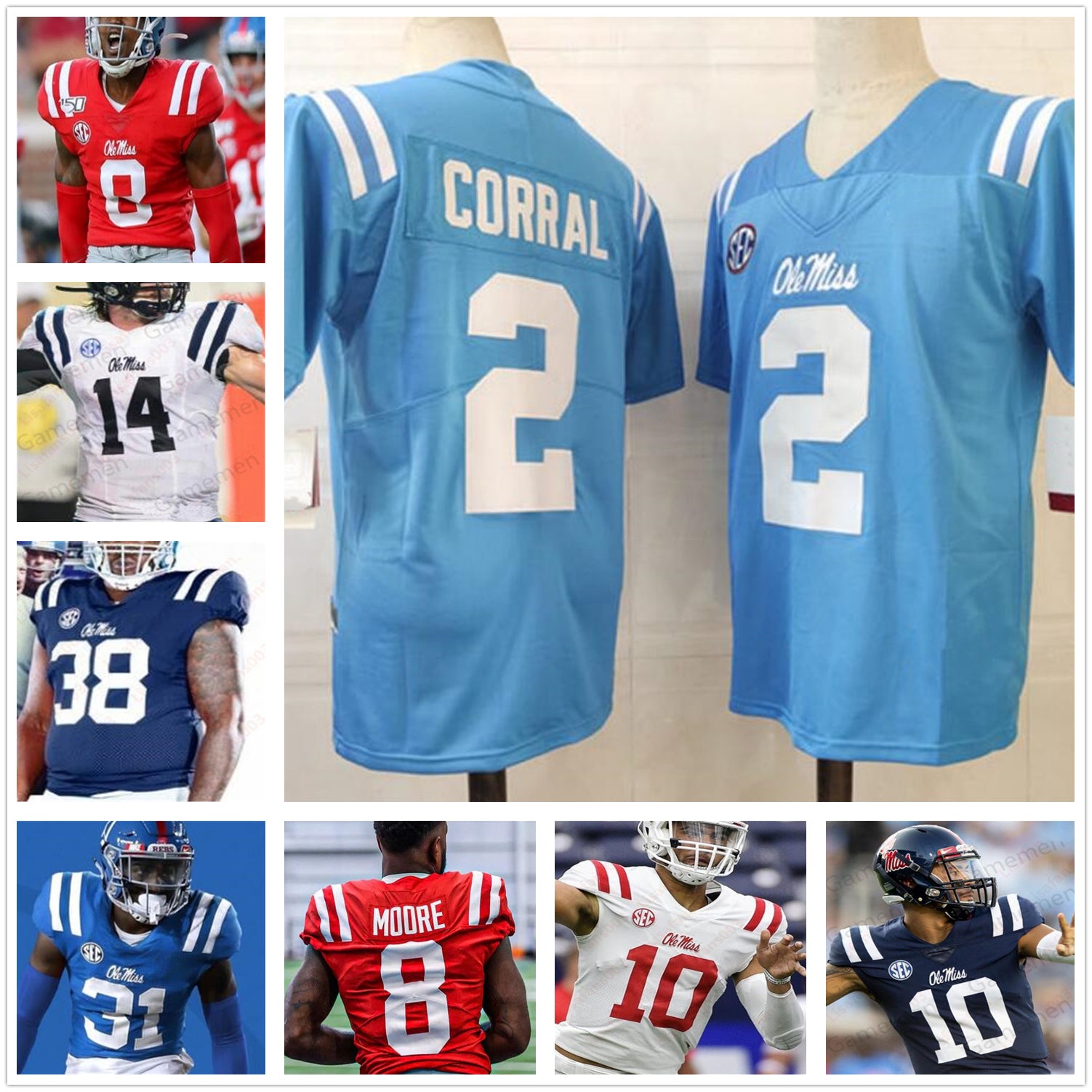 Custom Ole Miss Rebels football jersey 2 Matt Corral Elijah Moore Jerrion Ealy Keidron Smith John Rhys Plumlee stitched mens women youth