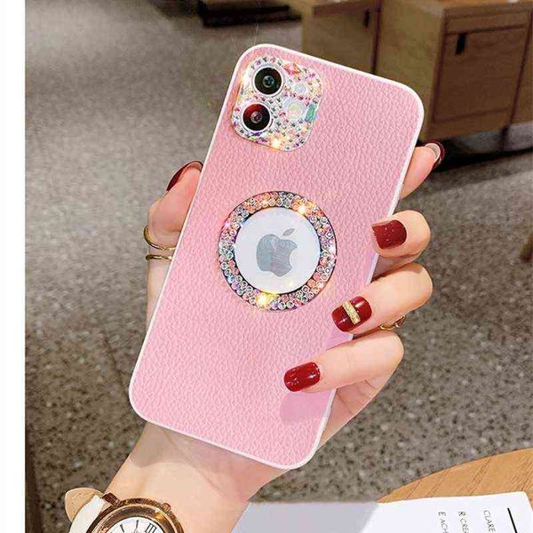 Camera Lens Diamond Crystal Bling Glitter Leather Soft Phone Case for Iphone 13 Pro 12 11 x Xs Xr 7 8 Plus Se Luxury Cover