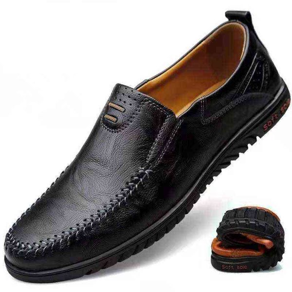Men Shoes Genuine Leather Casual Slip on Formal Dress Loafers Deodorant Black Male Driving Round Toe Sapatos Casuais