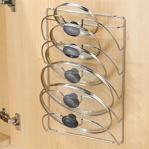 MOM&#039;S HAND Kitchen Tool 5 Layer Anti-fall Metal Drying Pan Pot Rack Cover Lid Rest Stand Spoon Holder 211110