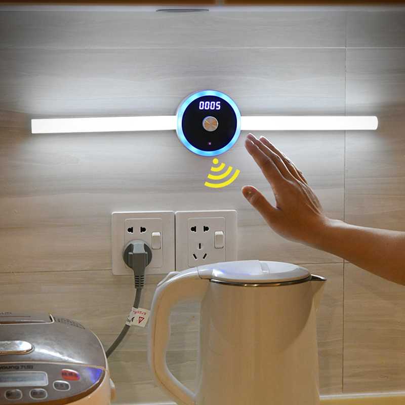 Night Lights LED Motion-Hand Scan Sensor Light Stepless Dimming USB Charging Timing Clock Cabinet Kitchen Bathroom Mirror Lamp Lighting