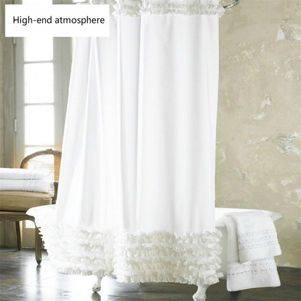 to the home decoration bathroom shower curtain waterproof solid wood polyester fabric lace shower curtain elegant 211116