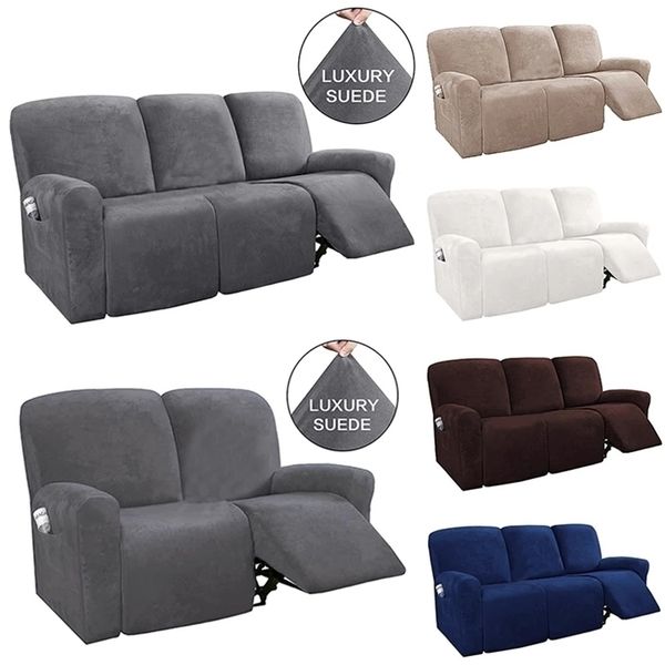 2-3 Seater All-inclusive Recliner Sofa Cover Non-slip Massage Elastic Case Suede Couch Relax Armchair 211116
