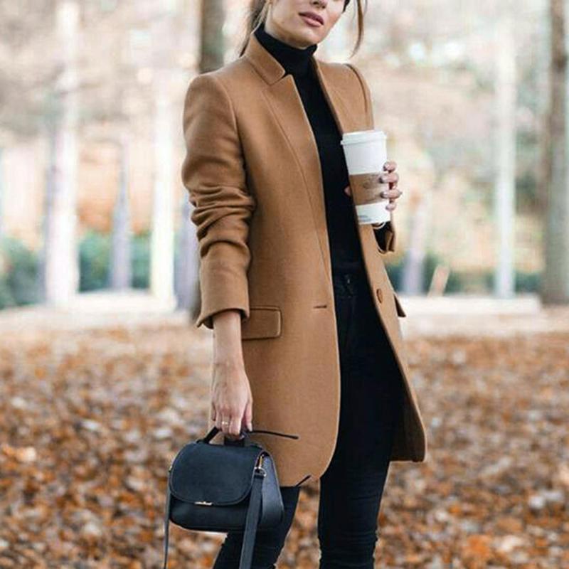 Women&#039;s Wool & Blends Formal Coat Blend Jacket Women Style Long Solid Outerwear Warm Autumn Winter Woolen Overcoat Fleece Lady Trench 4#