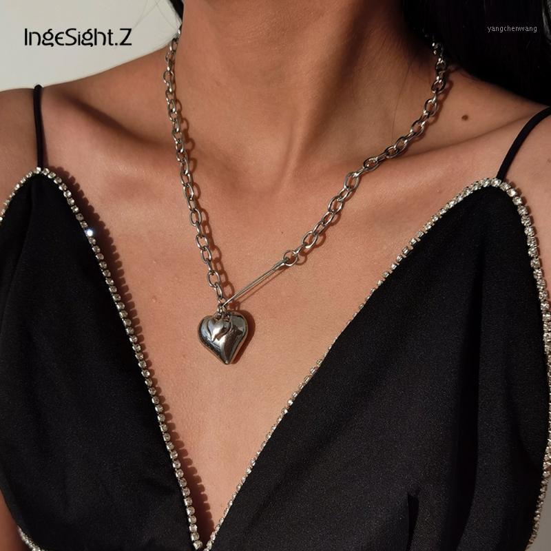 IngeSight.Z Korea Romantic Love Heart Pendant Necklace Punk Silver Color Paper Clip Choker For Women Neck Chain Jewelry Chains