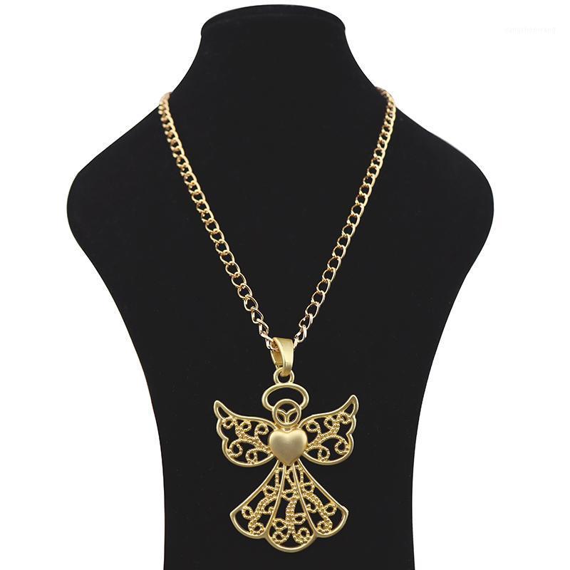 Chains MaGold Fashion Large Abstract Metal Guardian Angel Jewellery Pendant Necklaces On Long Link Chain Lagenlook 34&quot;