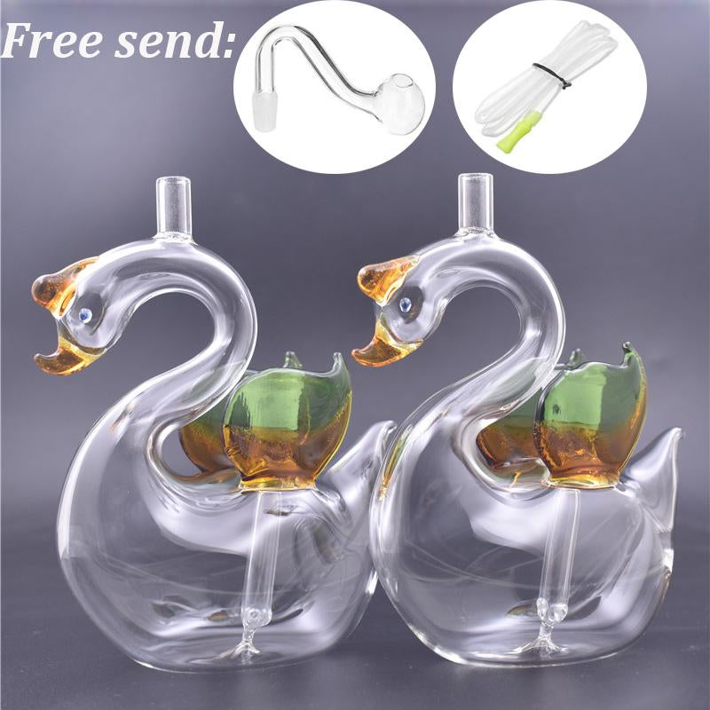 new design Glass Oil Burner Bong Hookah Swan shape bubbler Recycler Water Pipe Dab Rig Bongs for smoking with glass oil pot and hose 2pcs