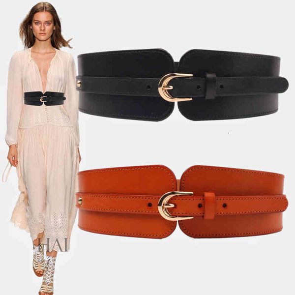 the First Layer of Cowhide Belt Waist Seal Women&#039;s Outer Is Decorated with 100 Skirts, Coats, Sweaters, Leather Wide Belts