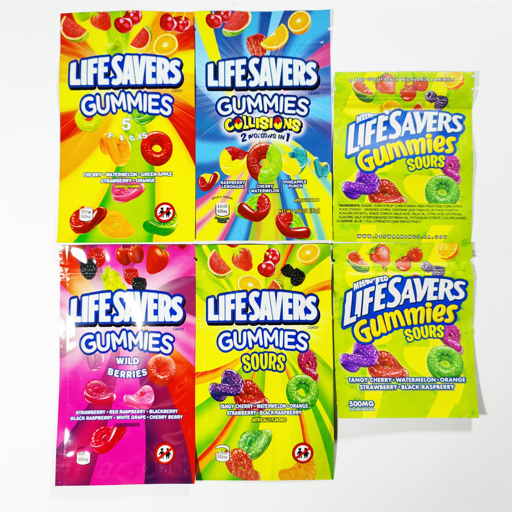EMPTY Lifesavers gummies sours 500mg 600mg plastic packaging bag 420 edible package candy gummy edibles zipper smell proof bags