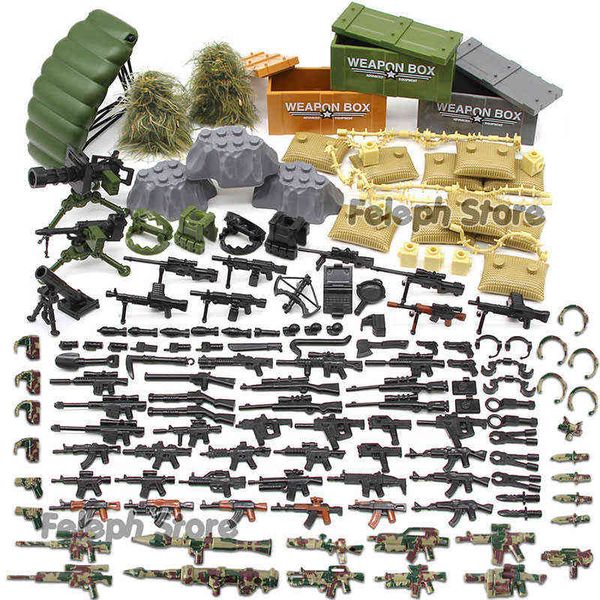 153Pcs Sandbag Laptop Armor Camouflag Building Blocks Model Bricks Military Army SWAT Weapon Team Set MOC Accessories DIY Toy Y1130