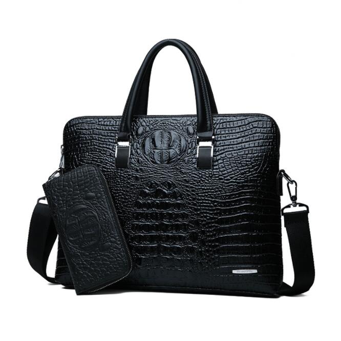 wholesale brand pack fashion crocodile print business briefcase trendy cross section crocodile leather man handbag multi function laptop bag