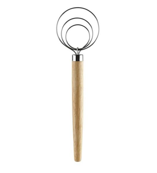 2021 Stainless Steel Coil Egg Beater Wooden Handle Agitator Dough Whisk Kitchen Gadget baking Tool