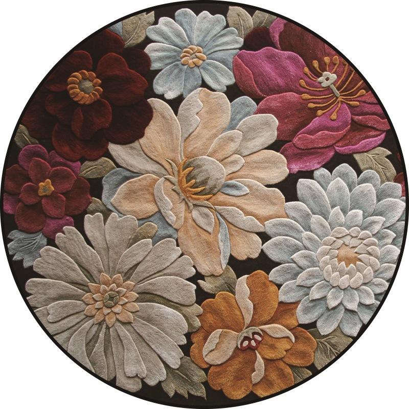 Carpets European 3d Floral Round Carpet Bedroom Living Room Rug Floor Mats Ins Nordic Flower Girl Gamer Home Decor