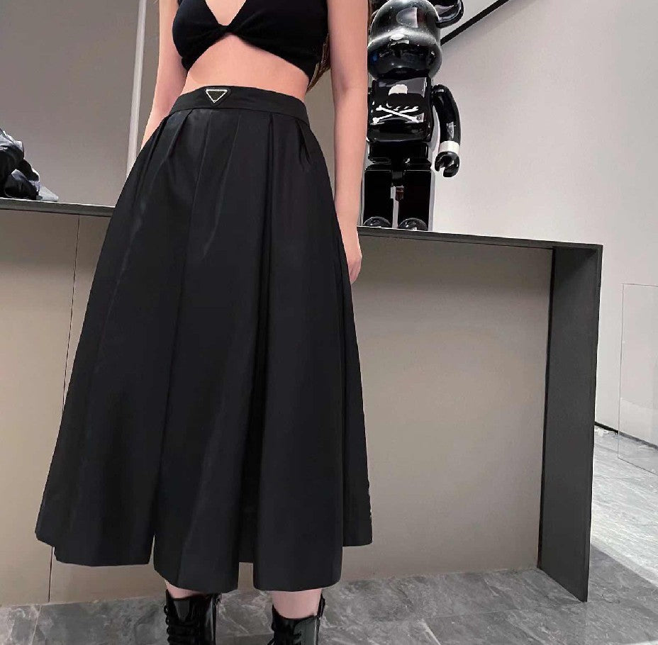 Fashion Women Skirt Trend Matching Nylon Inverted Triangle Designer Skirts High Quality Lady Dresses Black Color Size S-L