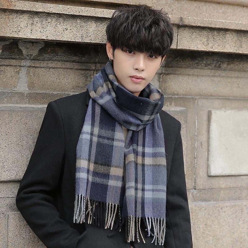 Scarves Winter Wool Scarf For Men Shawls And Wraps Korean Classical Warm Plaid Neck Male
