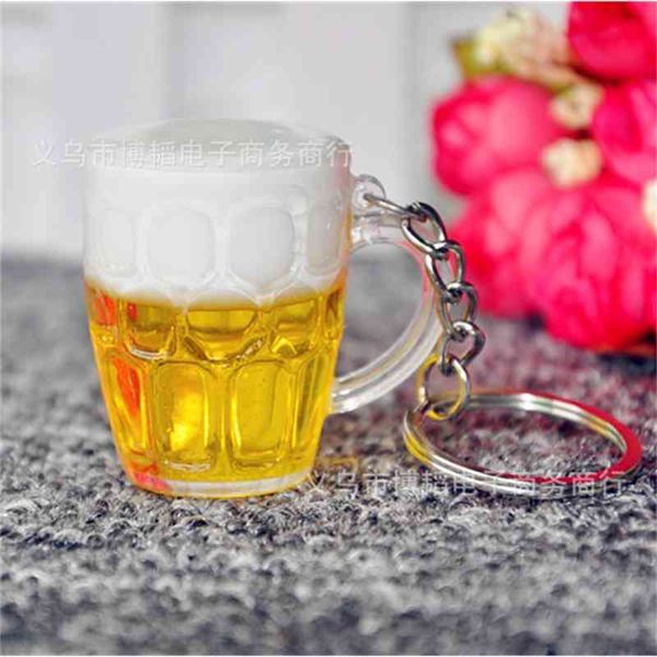 Key Rings Imitation Beer Cup, Wine Bottle, Bag Pendant, Resin Draft Model, Chain, Ring Chain Technology, Small Gift