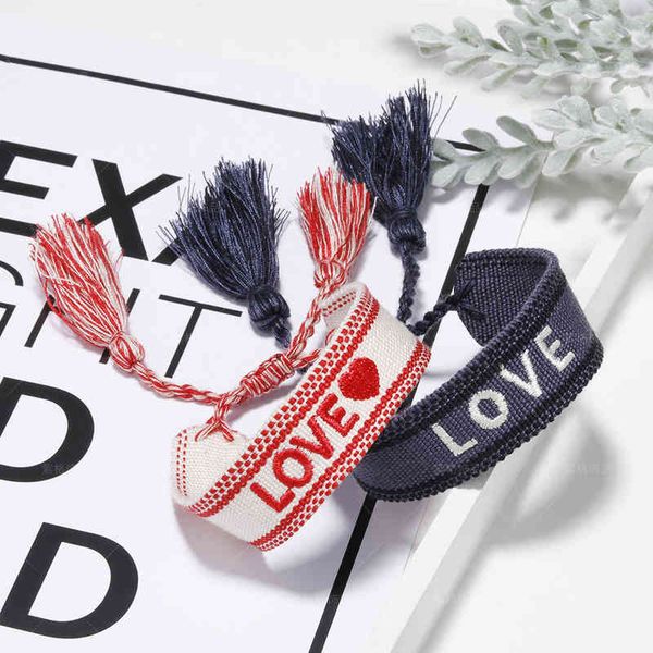 Bangle Charm Bracelets Love Embroidered Bracelet Women&#039;s Wrist Band Knitting Hand Rope Bohemian Trinkets