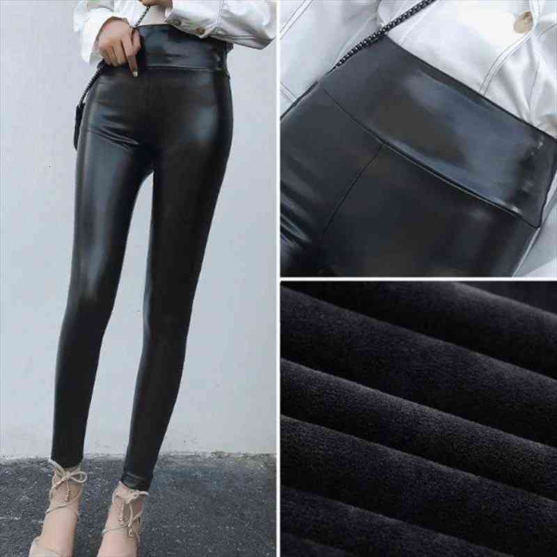 Faux PU Leather Leggings Fleece Lined Winter Plus Size Thickening Legging Stretch Lady Pants Women Trouser Female Leggins