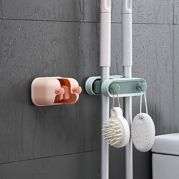 Storage Holders & Racks Multifunctional Mop Clip Hook Kitchen Shelf Storage Brush Broom Hanger Free Punching Self-adhesive Household Bathroo