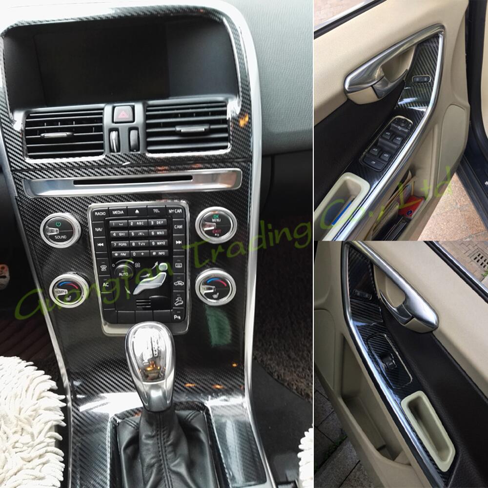 Interior Central Control Panel Door Handle 3D 5D Carbon Fiber Stickers Decals Car-styling Cover Parts Products Accessories For Volvo XC60 Year 2009-