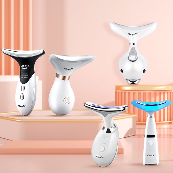 LED Photon Therapy Neck Lifting Massager Anti-wrinkle Vibration Skin Tighten Machine Face Slimming Beauty Care Devices