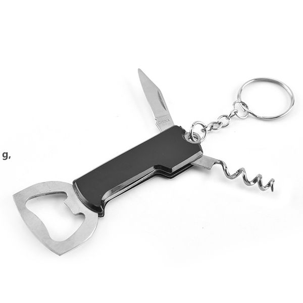 Creative 3 in 1 Keychain Beer Bottle Opener Stainless Steel Multifunctional Wood Handle Screw Corkscrew Wine Tool RRE12774