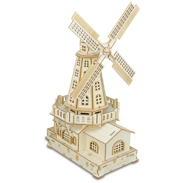 Block Laser Cutting DIY Dutch windmills Kits Toys 3D Wooden Puzzle Toy Assembly Model Wood Craft Desk Decoration for Kids