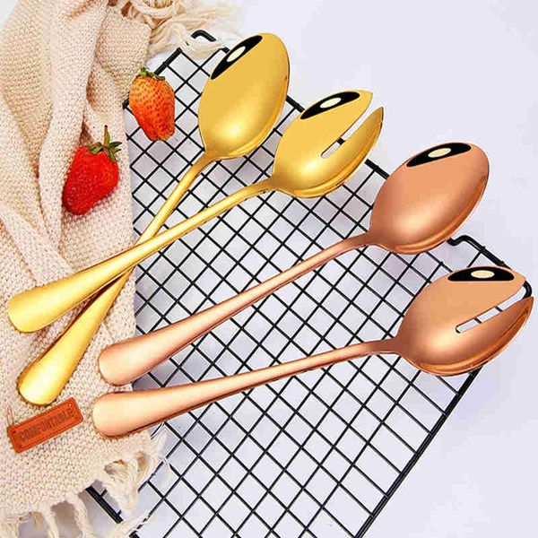 Stainless Steel Salad Servers European Style Salad Spoon Fork Salad Serving Set Kitchen Pasta Tools