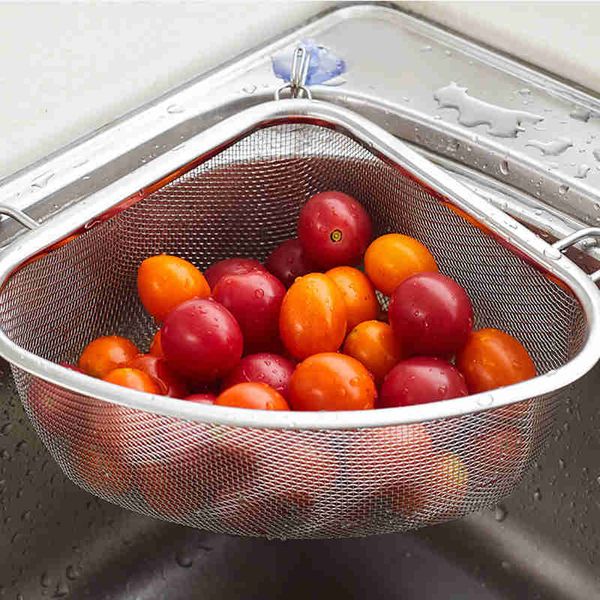 1PCS Kitchen Tools Stainless Steel Triangular Sink Drain Basket Washing Vegetables Fruit Basket Garbage Storage Basket