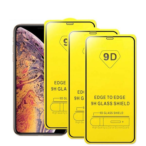 9D Cover Tempered Glass Full Glue 9H Screen Protector for iPhone 13 12 11 Pro Max XS XR X 8 Samsung S20 FE S21 Plus A12 A02S A32 A42 A52 A72