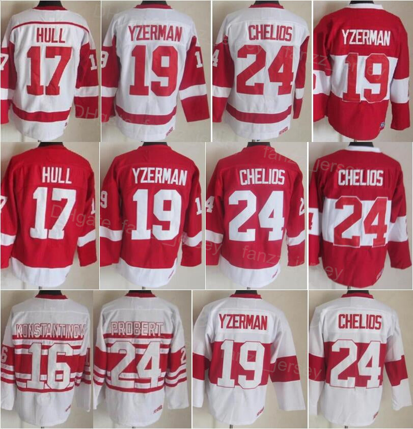 Men Vintage Ice Hockey Retro 17 Brett Hull Jerseys 19 Steve Yzerman 16 Vladimir Konstantinov 24 Chris Chelios 91 Sergei Fedorov 75th Anniversary Red