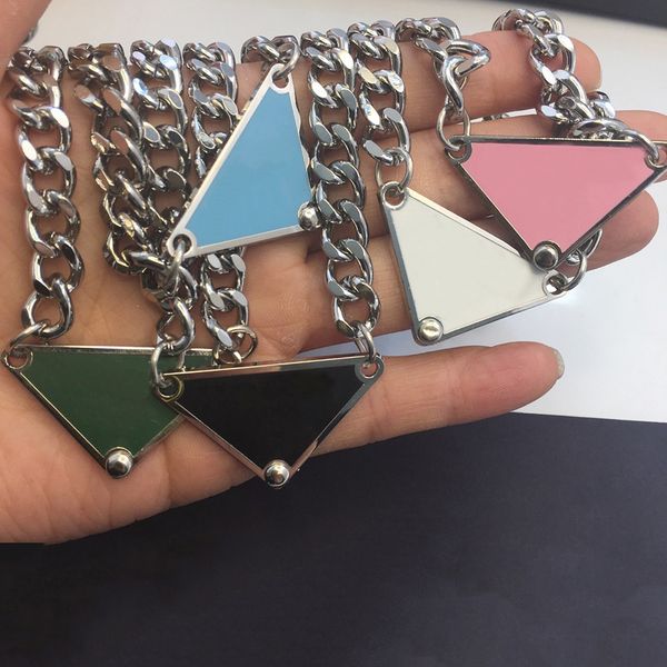 2021 European American Street Fashion inverted triangle letter Chokers necklace men and women cold wind hip hop silver clavicle chain net re