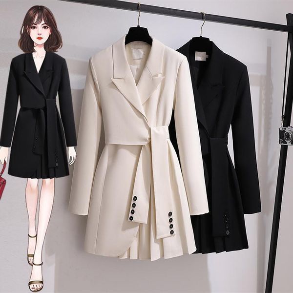 Women&#039;s Autumn Blazer Lace Up Sashes Slim Fitting Polyester Long Sleeve Notched Collar Belt Jacket A-E Mini Dress B2