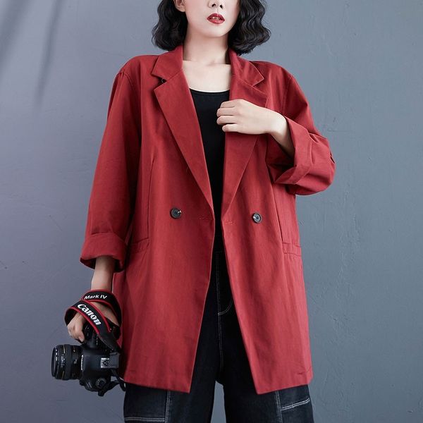 Women Casual Cotton Blazer Jackets New Autumn Korean Style Vintage Solid Color Loose Ladies Elegant Outerwear Coats S2257 210412