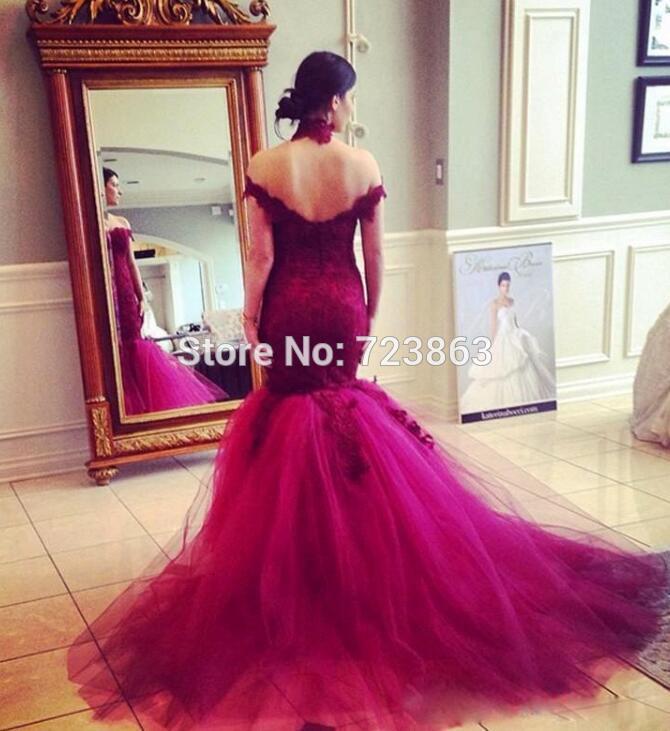 Evening Dresses Mermaid robe de soiree High Neck Wine Red Long Party es Appliques Short Sleeves Prom Gowns