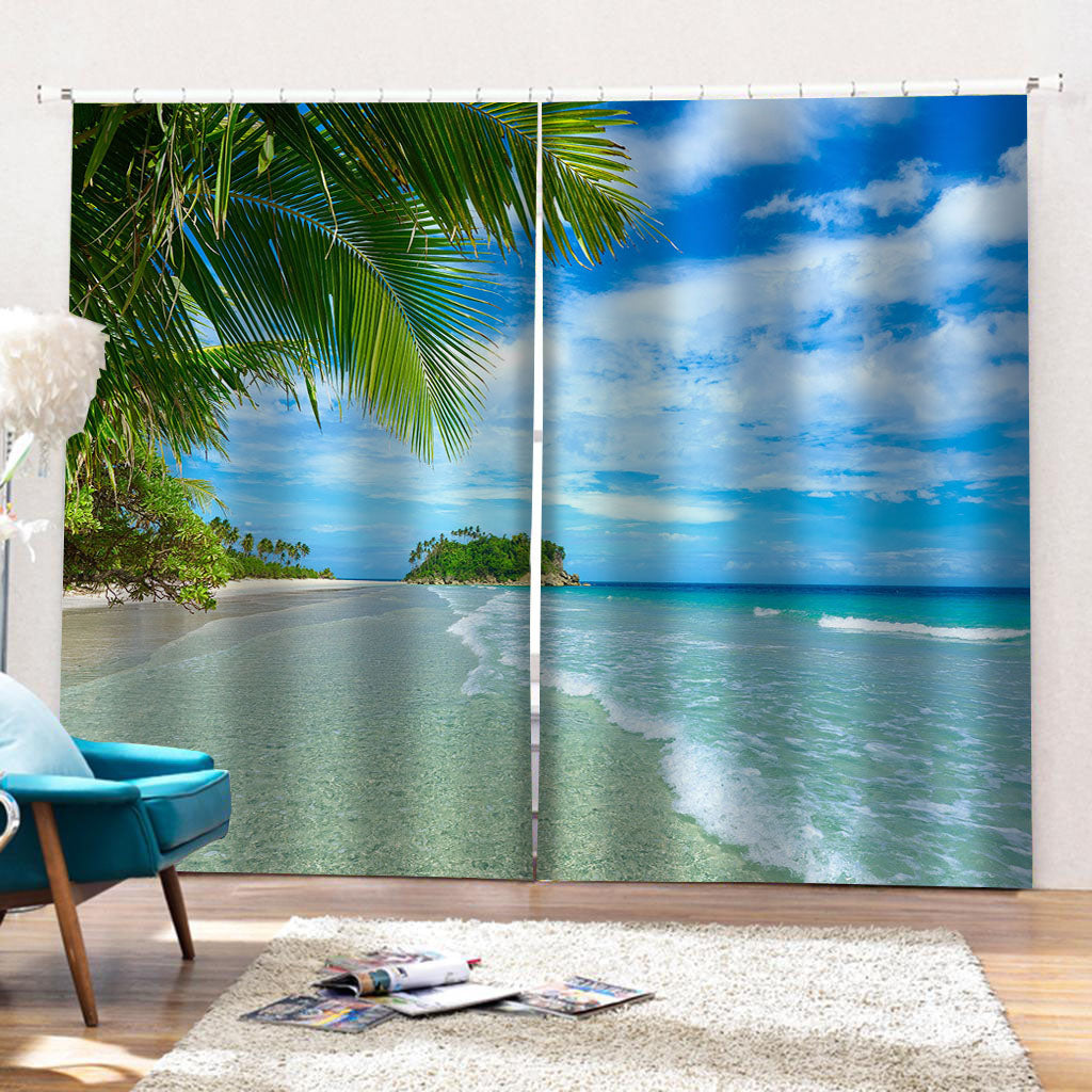 Photo Window blue beach curtain 3D Blackout Curtains Living Room Bedroom Hotel
